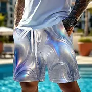 Men's Geometric Gradient Waves Waffle Shorts Sweat Shorts Casual Shorts Mid Waist Fashion Casual Vacation Jogging Workout Elastic Drawstring Waist Shorts with
