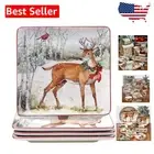 Christmas-Themed 10.75" Animal Print Dinner Plates - Set of 4 for Festive Dining