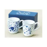 Peanuts Snoopy Indigo Arabesque Pair of Mugs in Box Made in Japan