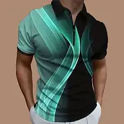Men's Geometric Zip Polo Shirts Golf Shirt Short Sleeve Polo Shirts Collared Shirts Business Casual Vacation Wear Formal Wear Festival Wear 3D Print Quarter Zi