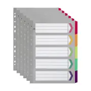 6x Marbig 5-Tab Fluoro A4 File Ring Binder Plastic Divider Index/Page Organiser