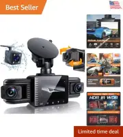 T1-pro Dash Cam Front and Rear Inside 3 Channel 1080P, Adjustable Lens Dash C...
