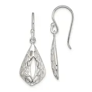 Sterling Silver Filigree Teardrop Dangle Shepherd Hook Earrings