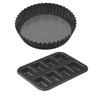 MasterPro Non Stick 8 Cup Mini Loaf Pan nad Round Deep Flan Quiche Tart Tin