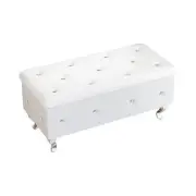 mieres White Faux Leather Rectangular Storage Ottoman Bench Hinged Lid Tufted