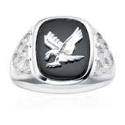 Sterling Silver Cubic Zirconia & Black Onyx Eagle Signet Mens Ring