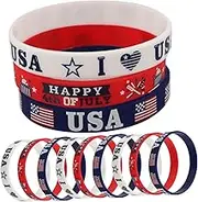 SHINEOFI Silicone Bracelet for Independence Day 12 Pack Wristband Party Favor USA Theme
