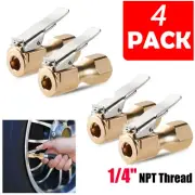 4 x Air Chuck Heavy Duty Open Flow Lock On Tire Chuck W/ Clip for Inflator Gauge