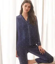 Ladies Gingerlilly Navy Blue Geo Satin Long Pyjamas PJS Aleisha