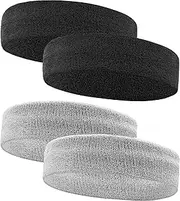 IMAGERIO 4 Pack Sweatbands Sports Head Band, Moisture Wicking Athletic Workout Tennis Sweat Bands for Men and Women for Running, Tennis, Basketball, Yoga, Gym Stretchy Unisex Sweatband -(Black+Gray)