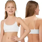 [iMuchic] Girl Dance Bra - Seamless Wireless Elastic Bras with 2 Pair Adjustable Replace Clear Straps Silicone Covers