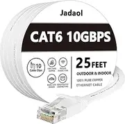 Cat 6 Ethernet Cable 25 ft White Flat - Solid Internet Network LAN Patch Cord – Cat6 High Speed Computer Wire with Clips & Rj45 Connectors for Router, Modem, PS, Xbox– Faster Than Cat5e/Cat5-25 feet