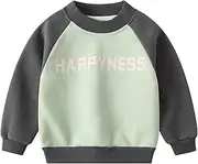 [Generic] Boys' Fall Long Sleeve Happyness Printed Padded Sweatshirt Big Girls Boys Sweater (Green, 4-5 Years)