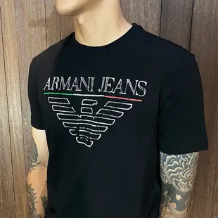 美國百分百【全新真品】Armani Jeans 短袖 棉質 T恤 AJ 上衣 LOGO 短T 黑色 CM93