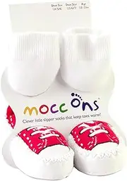 Sock Ons Mocc Ons Moccasin Style Slipper Socks for 24-36 Month Babies, Red