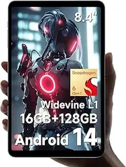 iPlay60 Mini Turbo Tablet 8.4 Inch Android 14, Gaming Snapdragon 6 Gen1 4nm with 2 Speakers, 16GB RAM 128GB ROM, FHD 1920x1200, Widevine L1, 6-Axis Gyroscope, PD18W, Motor