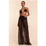 Black Textured Chiffon Triangle Beach Top And Pant Set, Black