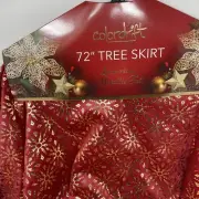 Colordrift 72" XL Christmas Holiday Tree Skirt Red Gold Snowflakes Metallic Foil
