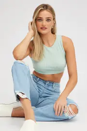 Green Tank Top Crew Neck Seamless - Size L, Women's Tank