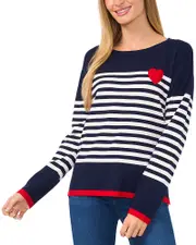 CeCe Sailor Stripe Heart Graphic Sweater