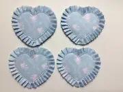 New Stoney Clover Lane SET of 4 COASTER S Earl Grey Ruffle White Pink Blue