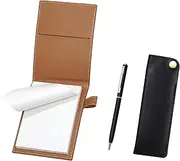 LS022PM-NK01B-PD04-B Recycled Cowhide Mini Notebook Cover Mocha with Horizontal Hook Pen Case Black Slim Rotating Ballpoint Pen Set Black