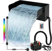 Pond Waterfall Filter Kit with 45W 3000L/H Pump, 30cm Stainless Steel Garden Waterfall Feature with Colorful LED Light, Pond Waterfall Spillway Set Ideal for Pool, Patios, Stream Garden Decor
