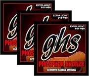 GHS Strings S315 Phosphor Bronze, Acoustic Guitar Strings, Extra Light (11-50), Pack of 3