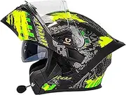 Bluetooth Snowmobile Motorcycle Helmet,Flip Up Modular Helmet Full Face Flip Up Dual Visors Modular Helmets,ECE Approved Helmet,Men and Women Motorbike Helmets A, L(59~60CM)