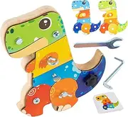 Screwdriver Board Set - Wooden Fine Motor Skill Toy | Educational Dinosaur Screw Board for Toddler Enhances Fine Motor Skills, Hand Eye Coordination, Sensory Play Activities