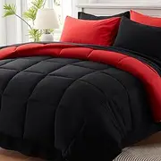 Anluoer Queen Bedding Set 7 Piece, Black with 1 Comforter, 2 Pillow Shams, 2 Pillowcases, 1 Flat Sheet, 1 Fitted Sheet