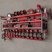 NattyDot Large Power Tools Organizer Wall Mount,14 Drill Holder for Garage, Workshop Heavy Duty Storage Rack (Red)