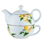 Ashdene Citrus Blooms Tea For One 450ml Teapot/Teacup & Saucer Set Blue/Lemon