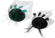 [MOBUTOFU] Bridal Headband Set 2pcs Mesh Fascinator Hat for Wedding Vintage Pillbox Headwear Ponytail Hole Satin Bonnet for Women's Tea Party