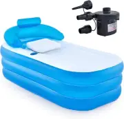 Light Blue Inflatable Spa Tub with Cup Holder & Durable Backrest for Comfort