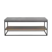 Design Square Rectangular Coffee Table - Black Metal Frame - Cement Grey