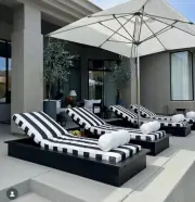 The Company Store Sunbrella Chaise Lounge Cushion Cabana Black & white 75x23