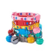 Pet Collar Heart Print Cute Cat Collar w/Bell Adjustable Cat Head Buckle Nylon