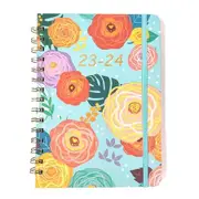Notebook Flower Pattern Schedule Notebook Daily Plan Year Calendar A5 Coil Notebook English Book Time Management Agenda, A5 Hardcover Notebook