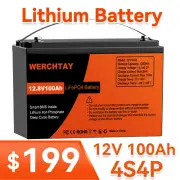 12V 100Ah Lithium Battery Iron LiFePO4 Replace SLA AGM Solar Boat RV BMS