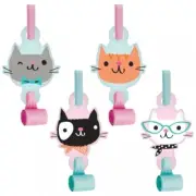 Purr-Fect Kitty Cat Party Blowouts w/Medallion 8 Per Pack Girls Birthday Favors