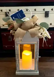 Pier 1 Imports 15" LED Candle Brushed Metal Lantern Candle Holder Timer White WT