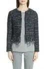 * NWT Fabiana Filippi Fringe Trim Tweed Jacket, Sz 2 US / 38 IT, XXS Blue $1898