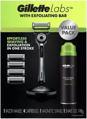 Gillette Labs Exfoliating Razor with Magnetic Stand + 4 Blade Refills + Shavi...