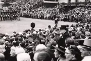 WINSTON CHURCHILL CANDID AMONG STADIUM CROWD 12x18 GLOSSY PHOTO PRINT