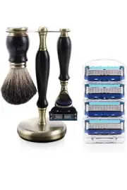 Ebony Wood 5 blade cartridge Razor Men Shaving Set Badger Brush Stand Gift Holid
