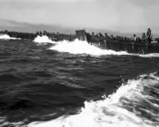 New 8x10 World War II Photo: Coast Guard Landing Barges in Lingayen Gulf