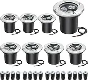 LightingWill 3W LED In Ground Lights, Warm White, 300 Lumens, IP67 DC 12V Low Voltage Outdoor Landscape Lights for Driveway, Deck, Step, Garden (8P)
