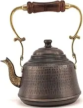 EC Series (2.1 Quart / 2.0 Liter) - Heavy Gauge Thickness Handmade Hammered Large Copper Coffee, Tea Pot Kettle Stovetop with Ergonomic Wooden Handle (Antique)