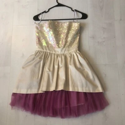 Miss Sixty Mini Flare Cocktail Sequin Cream & Pink Tutu Dress Prom Costume Cute!